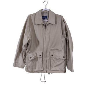 London Fog Mens Jacket Tan Full Zip Utility Cinch 5 Pocket Lined Size Medium